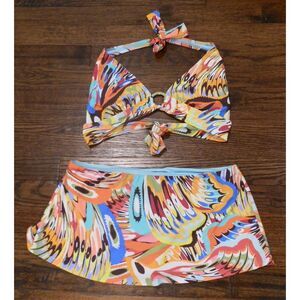Bleu Rod Beattie Multicolor Two Piece Bikini Skirt Swimsuit Women's Size 4
